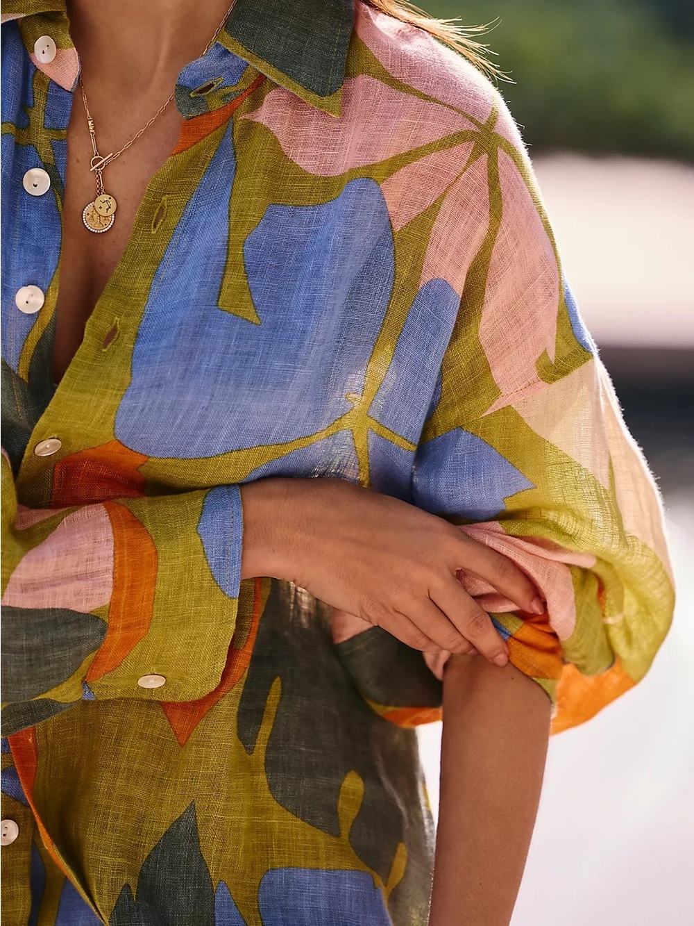 Vitamin A Multicolor Linen Floral Button-Up Shirt - NWT sz XS - Picture 2 of 16